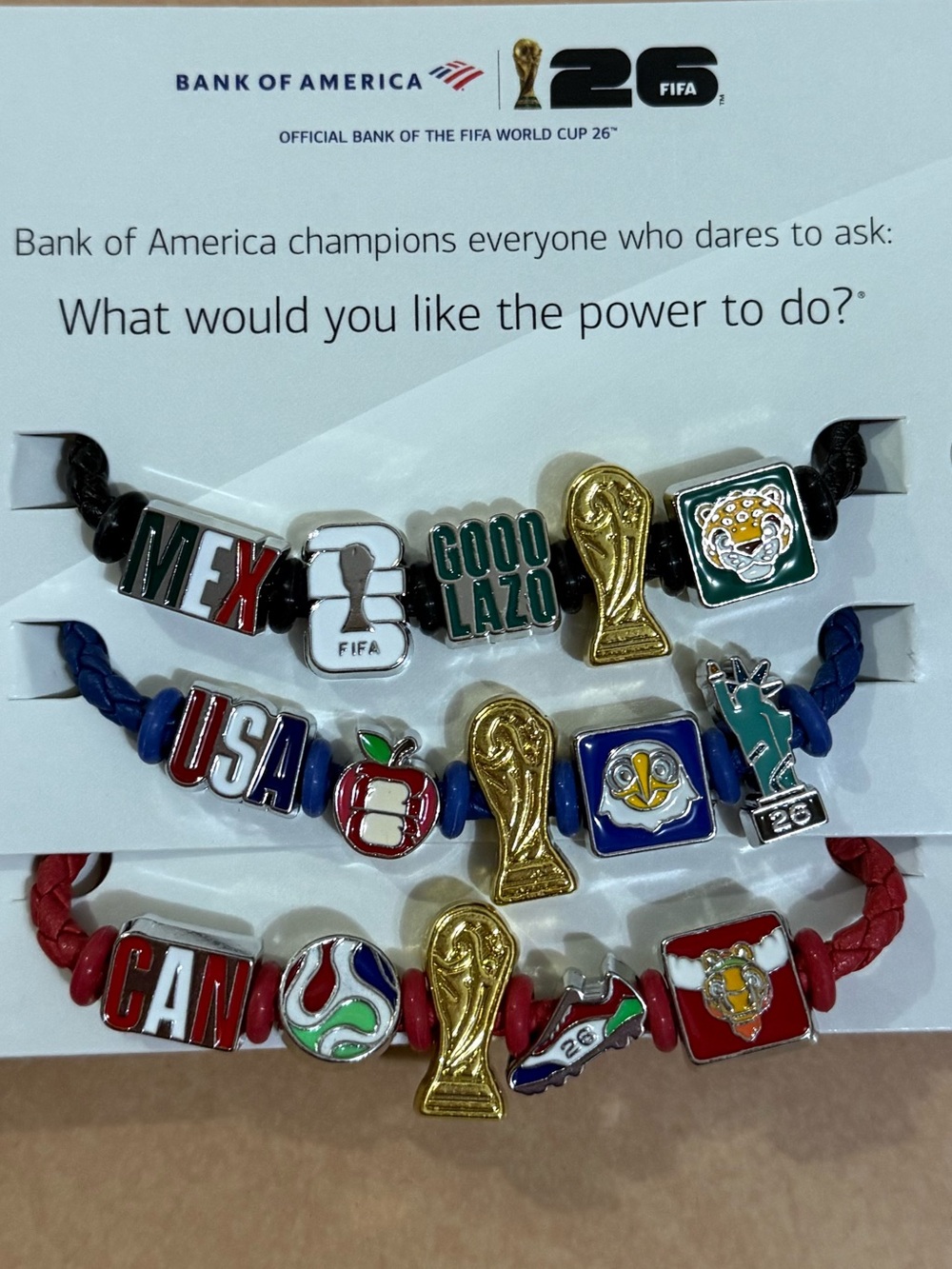 Bank of America FIFA World Cup 26 Gold & CAN USA MEX Charm Bracelet